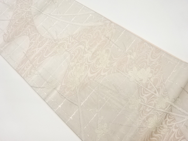 流水に桜・枝模様織り出し袋帯